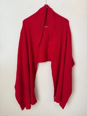 Meg Cohen 100% Cashmere Scarf Red Ribbed‎ Knit Minimal Capsule Cozy Quiet Luxury